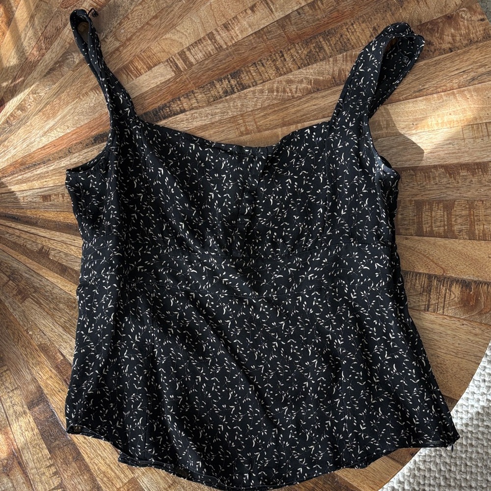 J. Crew Black Silk Camisole with White Pattern